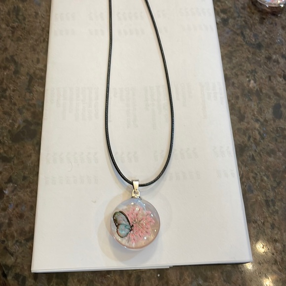 Pretty butterfly pendant on black necklace - Picture 2 of 6